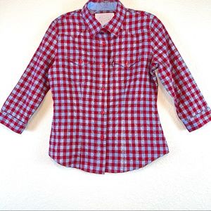 Levi's Women's 3/4 Length Sleeves Plaid Button Down Shirt